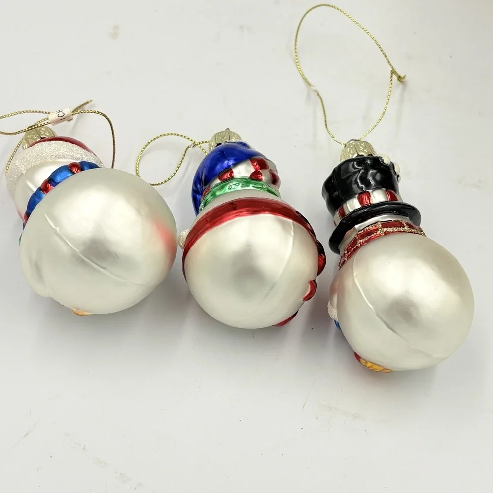 3 Snowman‎ Blown Glass Christmas Ornaments Vintage 3.5